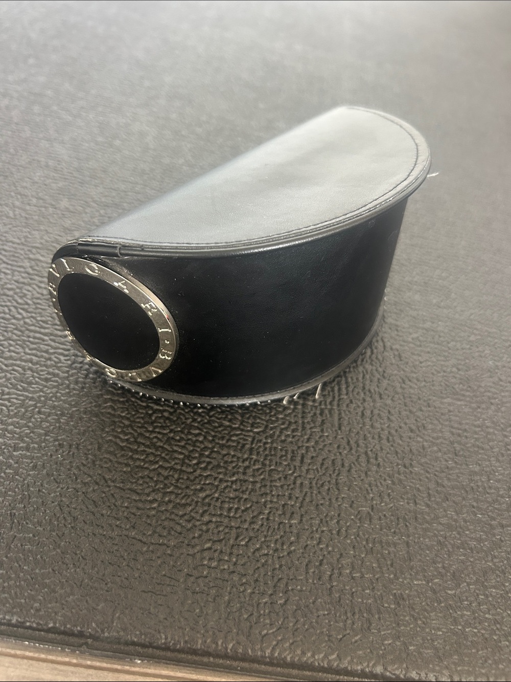Bulgari Black Leather Sunglasses Case with Branded Silver Ring
